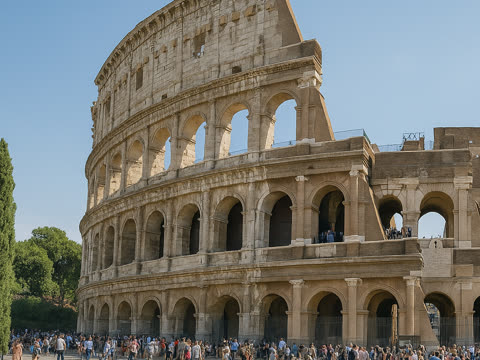 The Colosseum on a sunny morning.