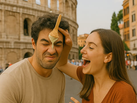 Gelato pressed onto his forehead, and her laughing.